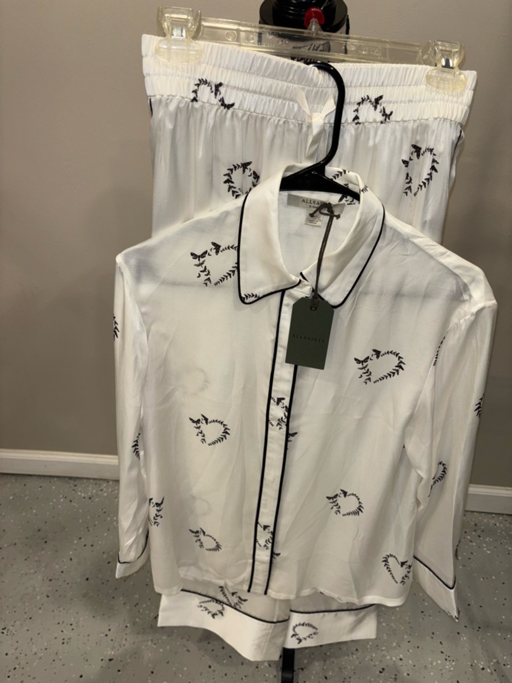 All Saints White & Black Butterfly 🦋 Sleepwear Top & Drawstring Pants, XS NWT